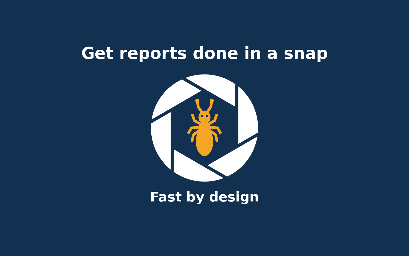 TermiteSnap splash screen. Get reports done in a snap. Fast by design.